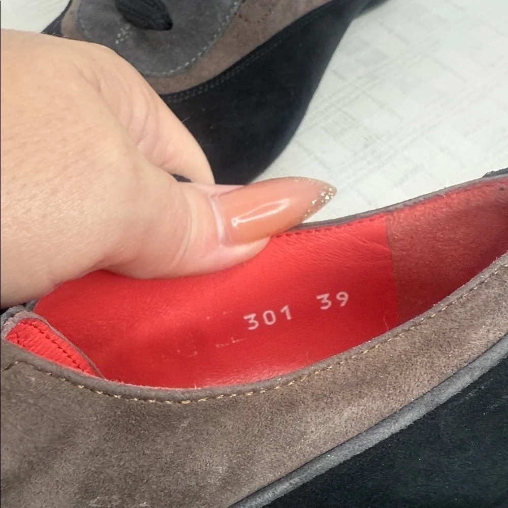 PAS DE ROUGE "Tata" Women’s Tie Suede Wedge Shoes, - Picture 7 of 8